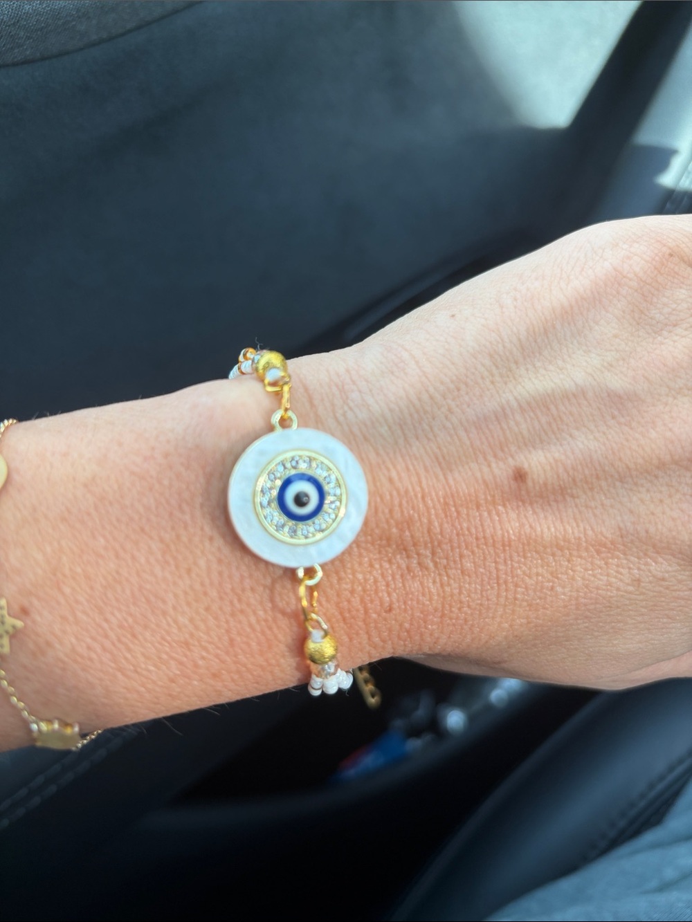 Gold and Blue Evil Eye Charm Bracelet - Women's Jewelry